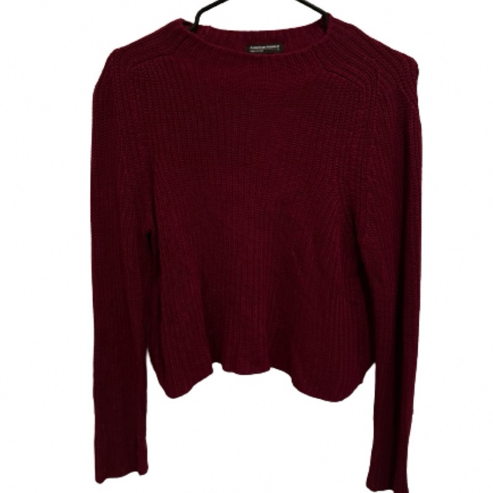 Women’s American Apparel Cropped Knit Mock Neck Sweater Burgundy Red Size M